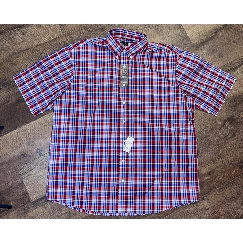 JoS Bank Tavellers Collection  Mens Short Sleeve Button Up Plaid XL NWT